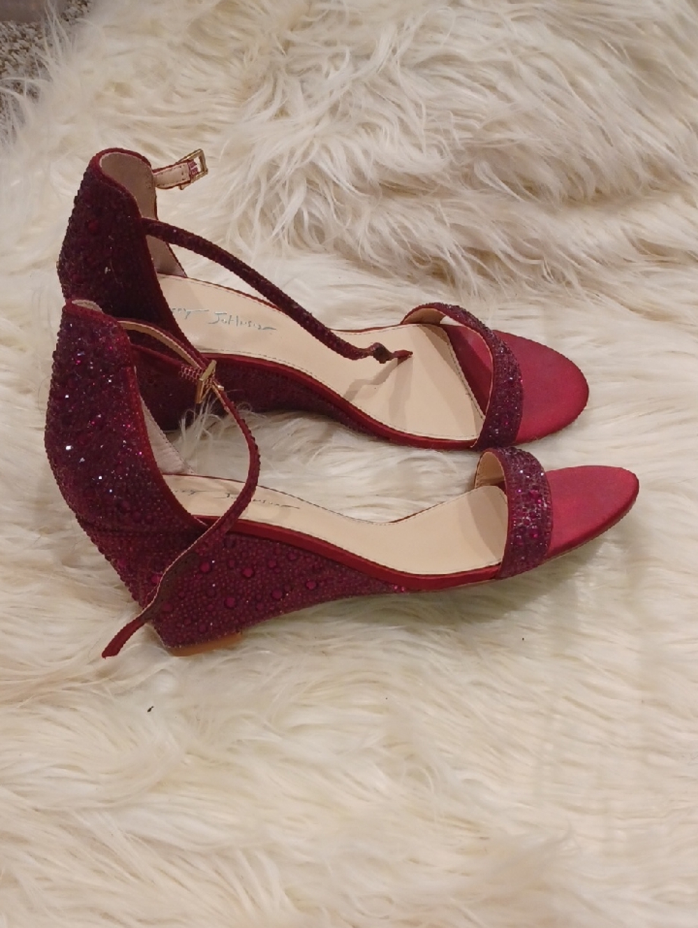 BETSEY JOHNSON Women's Red Beaded Ankle-Strap Sandals